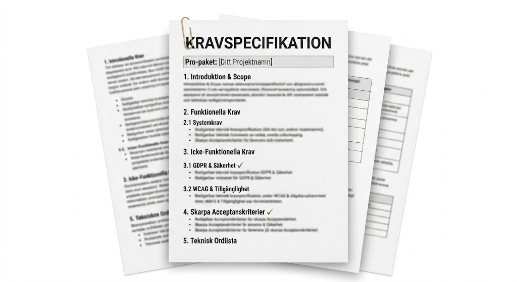 Mockup av professionell kravspecifikation från ITspecs